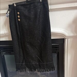 Koko Black Tweed Midi Skirt with Gold Buttons.